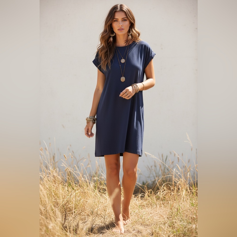 LuLaRoe Chelsea T-shirt Dress • Ribbed Fabric • Step Hemline • Dark Blue
